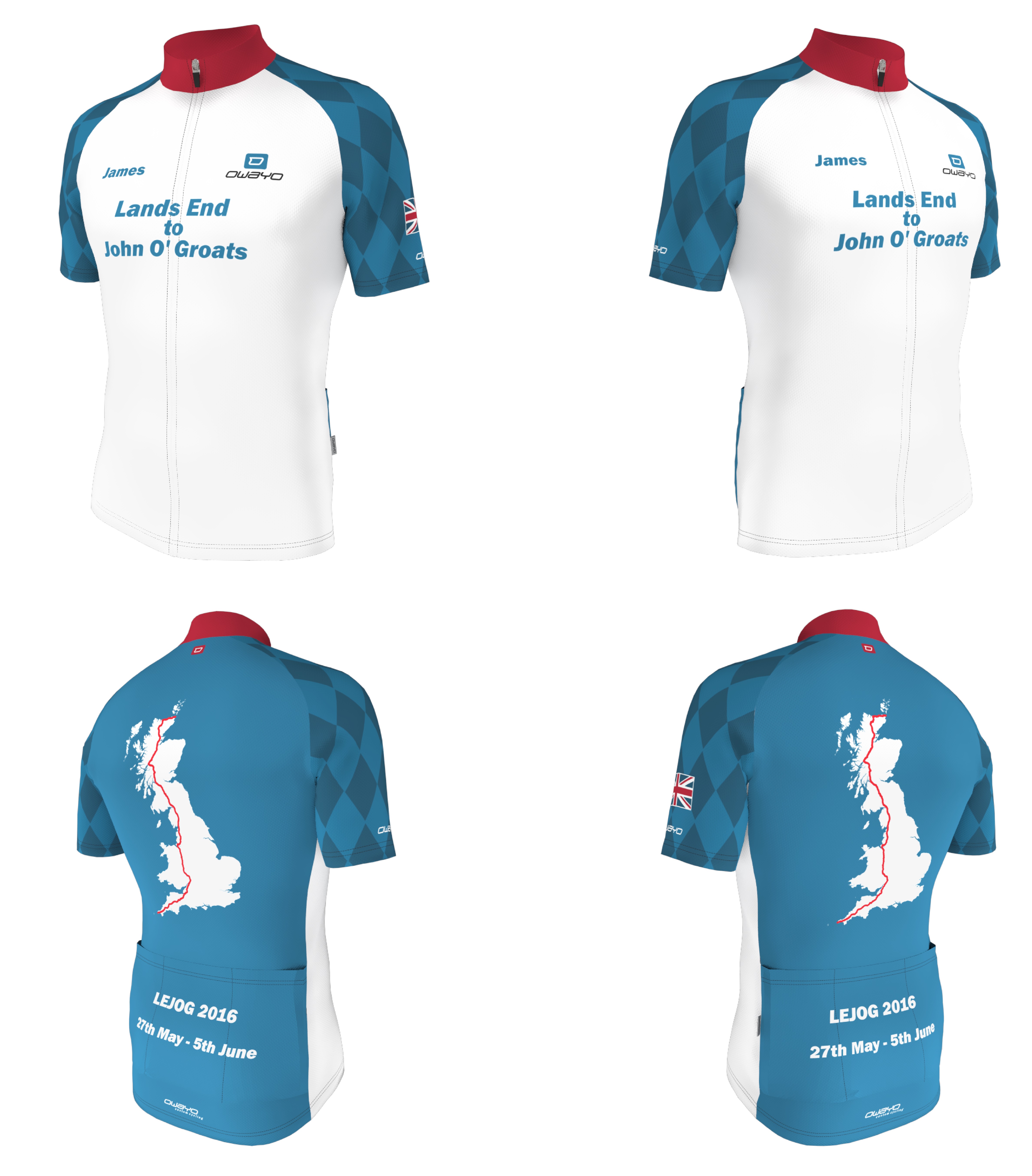 LEJOG Jerseys, designed using Owayo