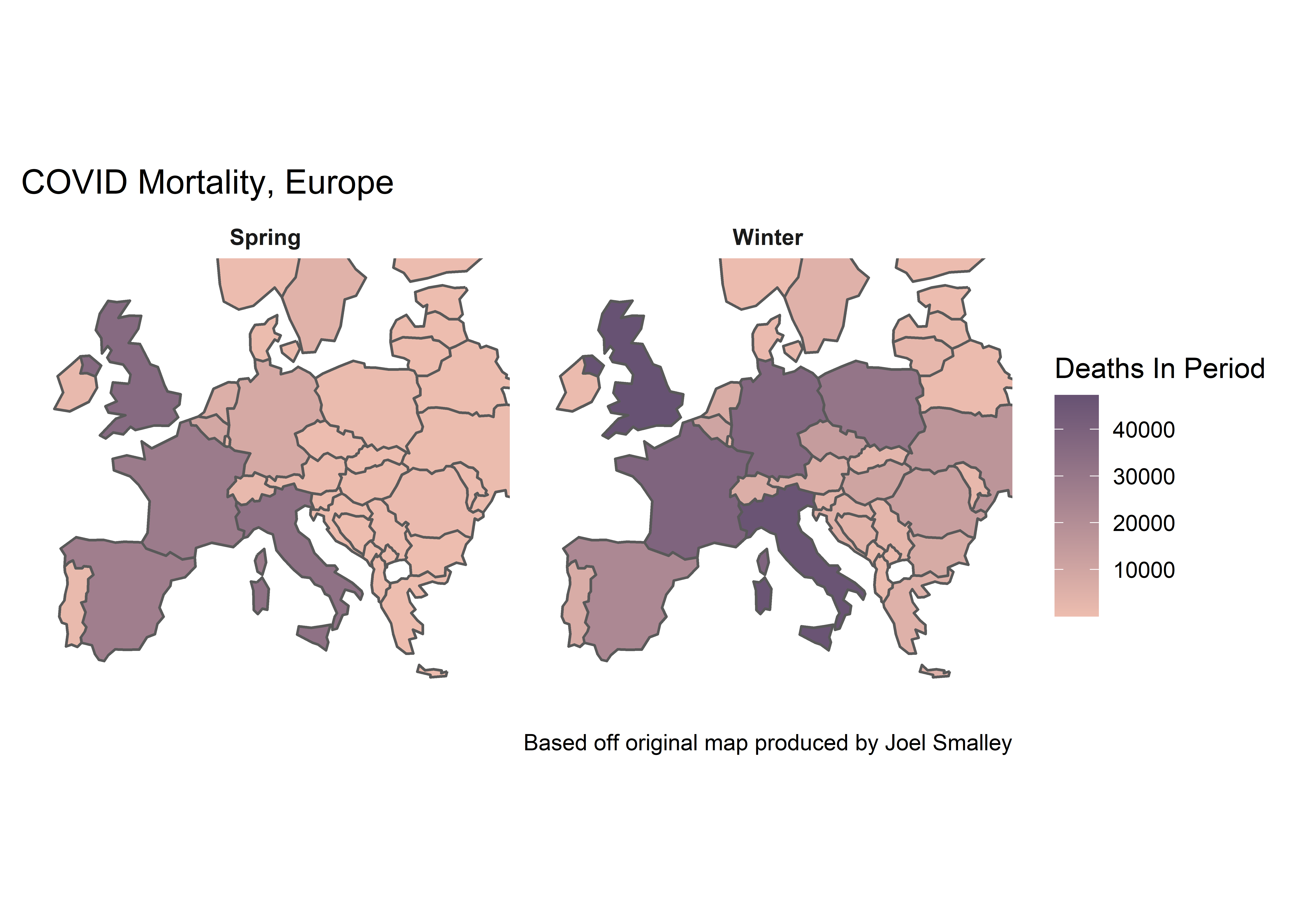 Map comparing Spring and Winter Covid Deaths, reproduced based on Joel Smalley's work